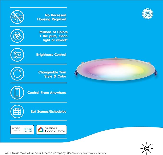 Cync GE Reveal Smart LED Wafer Downlight, Color Changing WiFi Light, Matter Compatible, Compatible with Alexa and Google Home, 4in, 3 Pack