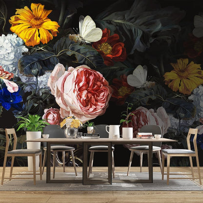 Vintage Black Flowers Mural Bedroom Peony Floral Wallpaper Room Decor Living Room tv Background Large Wall Mural - 160"x108" (Not Peel and Stick)