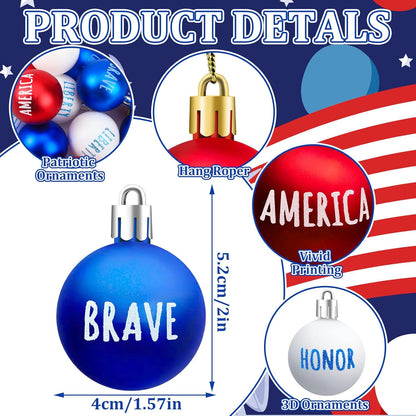JULMELON 24Pcs 4th of July Patriotic Hanging Ball Ornaments Memorial Day Independence Day Labor Day Hanging Decorations for Home Party Christmas Tree Decor, Blue Red and White