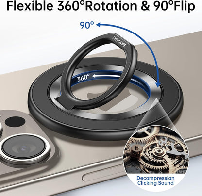 Syncwire Magnetic Phone Ring Holder for MagSafe, Magnetic Ring Holder Cell Phone Grip Stand Finger Ring Kickstand with Two-Sided Magnetic Compatible iPhone 16 Pro Max 15 14 13 12 Android - Titanium