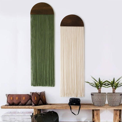 Flber 2 Pcs Macrame Wall Hanging Boho Decor Wall Tapestry Handmade Round Tassel 13.7" W x 51" L For Living Room Bedroom Headboard Decor