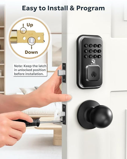 BE-TECH Keyless Entry Smart Door Lock with 2 Knob Handles, Electronic Front Door Locks Set, Digital Keypad Deadbolt, Auto Lock, One Time Codes, Anti Peeping Code, Easy Installation, Black