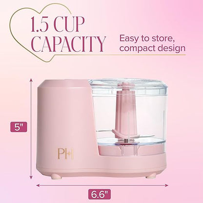 Paris Hilton 1.5-Cup Food Chopper, Stainless Steel Blade With One-Touch Pulse Control, Compact Mini Electric Chopper For Vegetables, Herbs, Nuts & Dressings, Pink