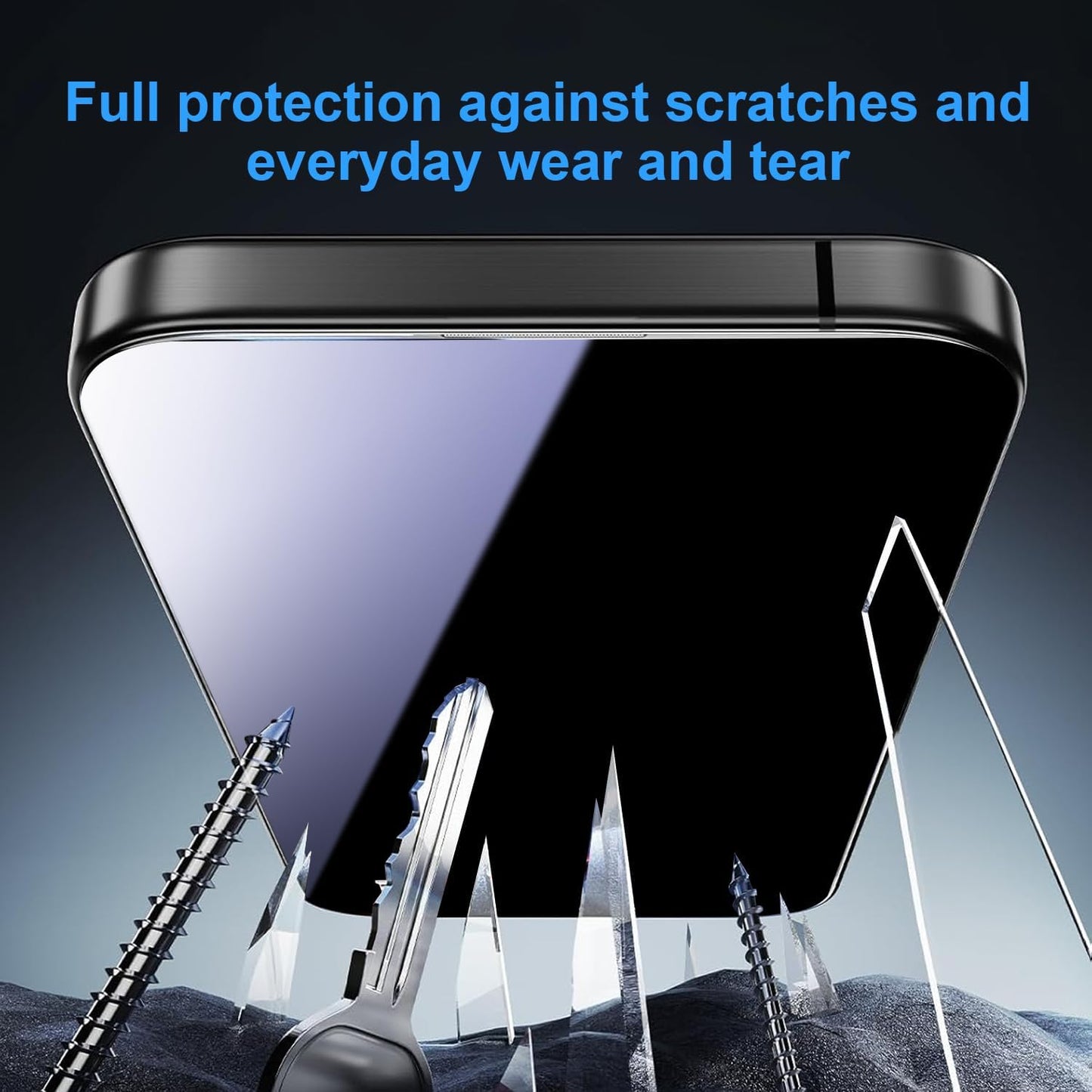 OneFish for iPhone 15 Pro Max Privacy Screen Protector, 4-Way 360° Anti-Spy Tempered Glass, 9H Hardness, HD Clear Anti-Fingerprint 3D Curved Edges, Case-Friendly & Easy Installation [2 Pack]