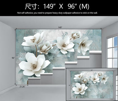 WFBHUA-Green Floral Wallpaper Mural Modern Large 3D Art Flower Wallpaper for Living Room Bedroom Bathroom Wall Mural(Not Peel and Stick)