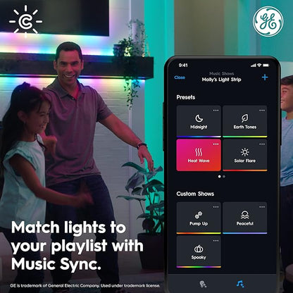 GE Cync Dynamic Effects Smart LED Light Strip with Music Sync, Color Changing WiFi Lights, Indoor Light Strip, Compatible with Alexa and Google Home, 16ft and Power Supply