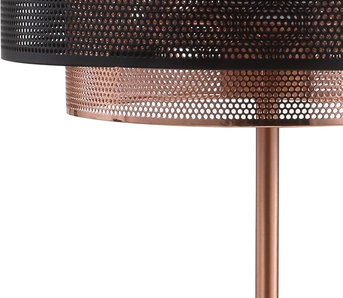 JONATHAN Y 19.75" Copper and Black Metal Table Lamp, Modern Industrial Double Mesh Drum Shade Desk Lamp for Bedroom Living Room Office, UL Listed, LED Bulb Included JYL6106A