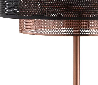 JONATHAN Y 19.75" Copper and Black Metal Table Lamp, Modern Industrial Double Mesh Drum Shade Desk Lamp for Bedroom Living Room Office, UL Listed, LED Bulb Included JYL6106A