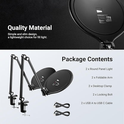 NEEWER Basics 2 Pack 10.5" Streaming Key Lighting, 3000-6500K 15W Full Screen LED Panel Ring Light with Adjustable Arm Stand Desk Clamp Timer for Laptop Computer Video Conference Zoom Makeup, R10