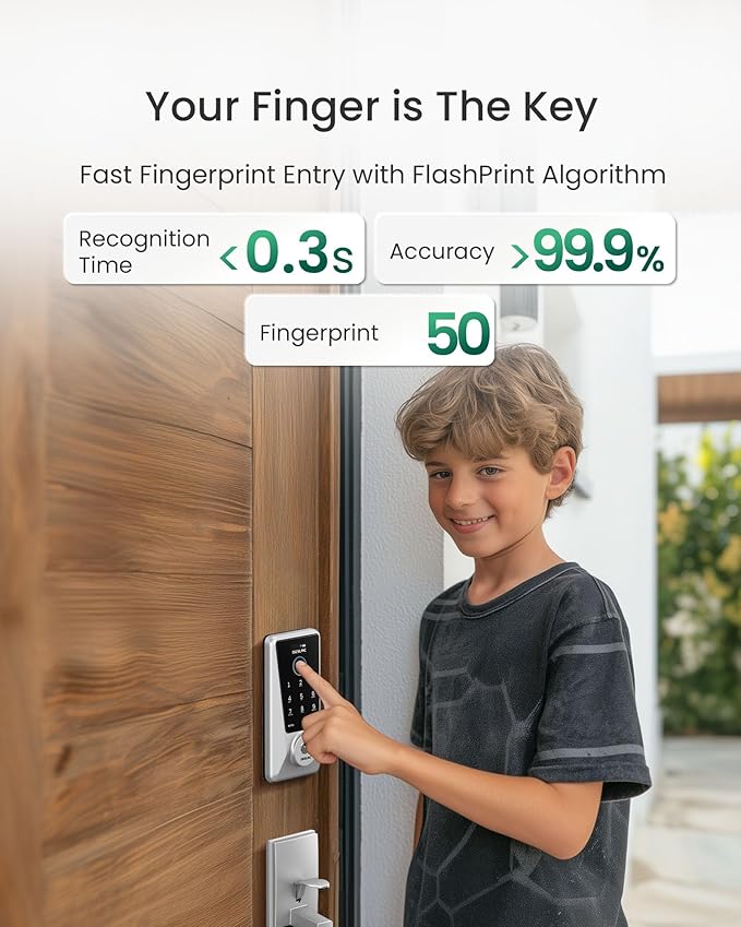DESLOC WiFi Smart Lock D110 Plus, Built-in Wi-Fi No Hub Needed, Fingerprint Keyless Entry Front Door Lock, Touchscreen Keypad Deadbolt, Remote Control, Auto Lock, Anti-Peep PIN, BHMA, Alexa Compatible
