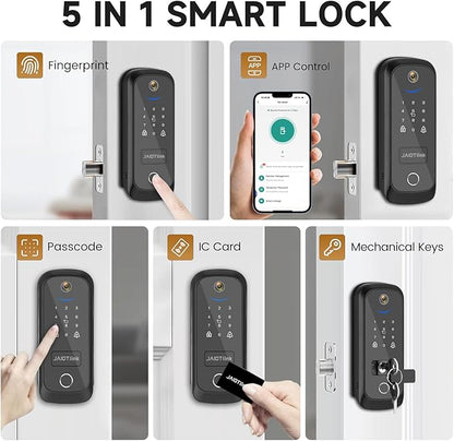 5 in 1 Smart Lock for Front Door, Keyless Entry Deadbolt with Camera & Doorbell, WiFi Secure Electronic Lock for Home, Fingerprint, Keypad, App Control, Voice Changer, Compatible with Alexa