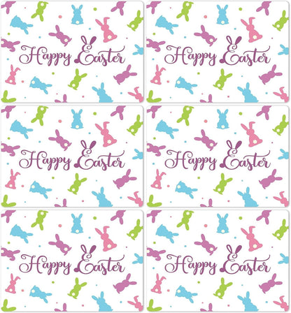 Easter Placemats Set of 6 Easter Rabbit Eggs Plastic Table Mats Easter Bunny Rabbit Place Mats Rustic Vintage Spring Seasonal Table Decoration for Indoor Outdoor Party Kitchen Dining Table