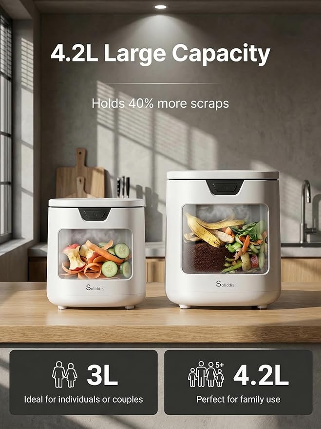 4.2L Electric Composter for Indoor Kitchen, Smart Food Waste Recycler, Turns Garbage to Compost in 4-6 Hours, Odorless Countertop Disposal with 900ML Carbon Filter & Self-Cleaning
