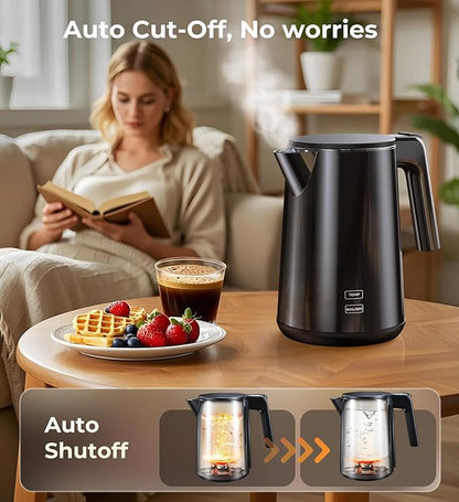 Electric Kettle 1.0L 1200W, 7 Temp Settings, 4H Keep-Warm, Fast-Boil Stainless Steel Electric Tea Kettle, 120V Water Boiler with Auto-Shut Off, Cool Touch PP Exterior for Home Office, Black