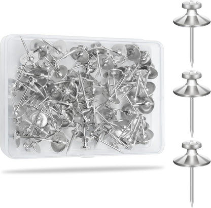 KURUI 60Pcs Double Headed Nails for Hanging Pictures, Wall Hangers Without Nails, Thumb Tacks for Wall, Renter Friendly Decor Push Pins for Tapestry Frame Art, Picture Hangers-Silver