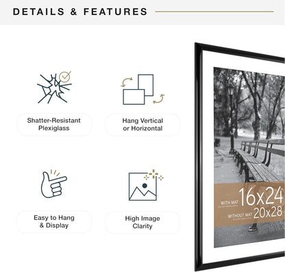 MCS Trendsetter 20x28 Matted Poster Frame with 16x24 Picture Display, Black Vertical & Horizontal Wall Hanging Large Picture Frame for Photos & Posters (1-Pack)