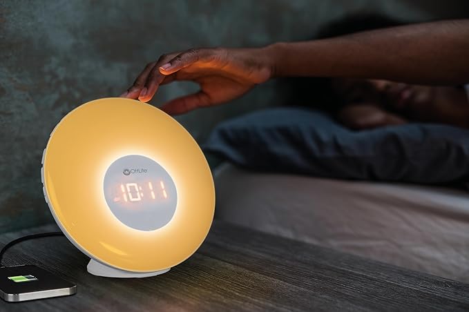 OttLite Wake Up Light with White Noise Sound Machine, Color Changing, Sunrise Simulation, 7 Wake Up Sounds, Snooze Function, Smart Alarm Clock for Heavy Sleepers, Sunlight Lamp with USB Charging Port