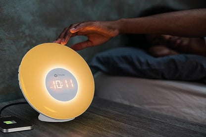OttLite Wake Up Light with White Noise Sound Machine, Color Changing, Sunrise Simulation, 7 Wake Up Sounds, Snooze Function, Smart Alarm Clock for Heavy Sleepers, Sunlight Lamp with USB Charging Port