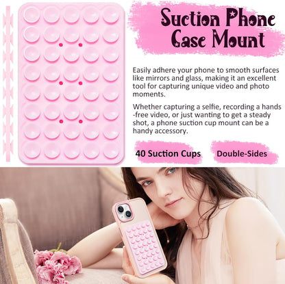 2 Pack Silicone Suction Cup Phone Case Mount Double Sided, Hands-Free Strong Grip Silicon Phone Holder, Non Slip Phone Accessories for Selfies and Videos (Light Pink&White)