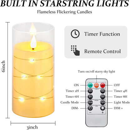 Aignis Flickering Flameless Candles Battery Operated Candles LED Candles with Remote Timer for Home/Wedding/Birthday/Holiday Decor ，Ivory White 3D Flame Set of 2 (D3 xH6 6")
