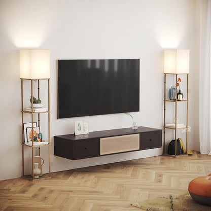 SUNMORY Floor Lamp with Shelves, Modern Square Shelf Lamps, Display Shelf Standing Lamp with 3 Color Temperature Bulb, Corner Bookshelf Lamps for Living Room and Bedroom Office, Home Decor