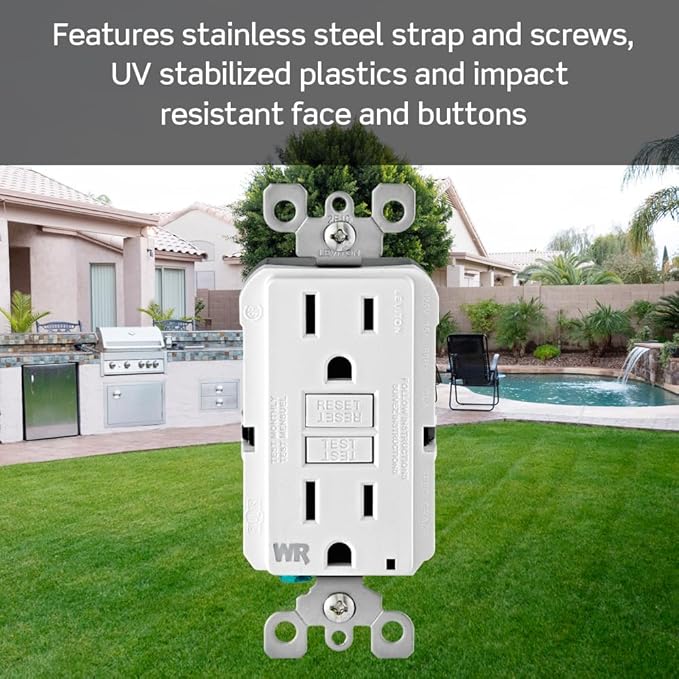 Leviton GFCI Weather-Resistant Outlet, 15 Amp, Self Test, Non Tamper-Resistant with LED Indicator Light, Outdoor Locations, GFWR1-E, Black