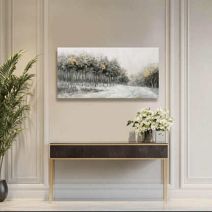 CHUDANHAO Minimalist Wall Art Grey and White Forest Wall Decor Gold Foil Artwork for Walls Nature Posters for Kitchen Dining Room 24x48 Inch