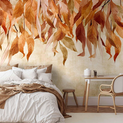 artgeist Wall Mural Hanging Leaves 177x124 in - Non-Woven Wallpaper Fleece Wall Decor Photo Print Picture Image Design Nature Botanical Concrete Orange Beige b-C-10146-a-c