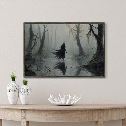 JFHCQJPK Vintage rustic swamp witch poster dark moody wall art gothic horror season halloween print for home decor retro dark moody painting20x30in Metal blackFramed