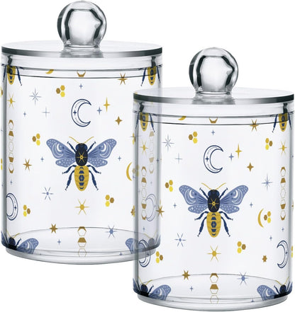 2 Pack Qtip Holder Organizer Dispenser Bee Boho Honeybee Insect Bathroom Storage Canister Cotton Ball Holder Container for Cotton Pads/Swabs/Floss