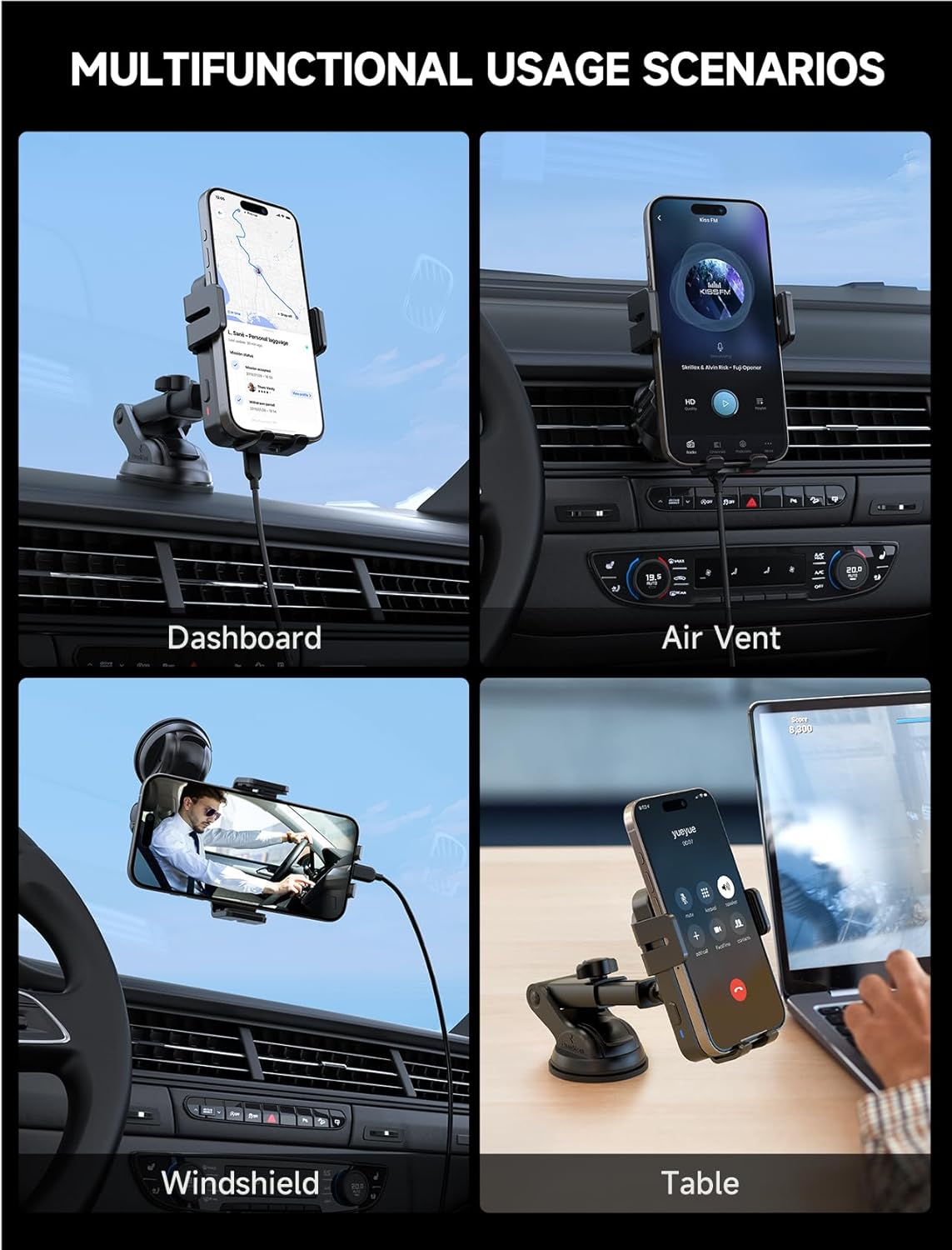 MOKPR Wireless Car Charger, 15W Auto Clamping Car Charger Dash Windshield Air Vent Phone Holder Compatible with iPhone 16 15 14/13/13 Pro/12 pro/12/11/X/8, Samsung S24/S23/S22