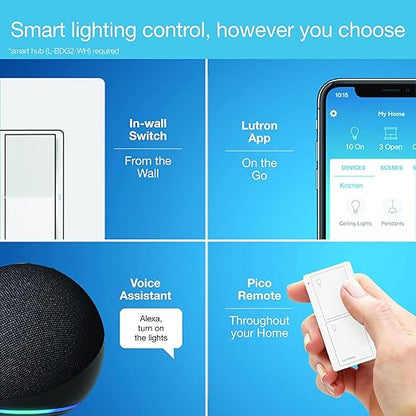 Lutron Claro Smart Light Switch for Caseta Lighting, for LED Lights, Fans, 5 Amp, Single-Pole/3-Way, Neutral Required, DVRF-5NSS-WH-3, White, 3 Pack