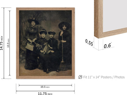 Poster Master Vintage Photograph Poster - Retro Halloween Print - Gift for Artist, Friend - Four Witches Wearing Robes, Sabbath, Coven, Sorcery - Wall Decor for Home, Office, 11x14 Beige Framed