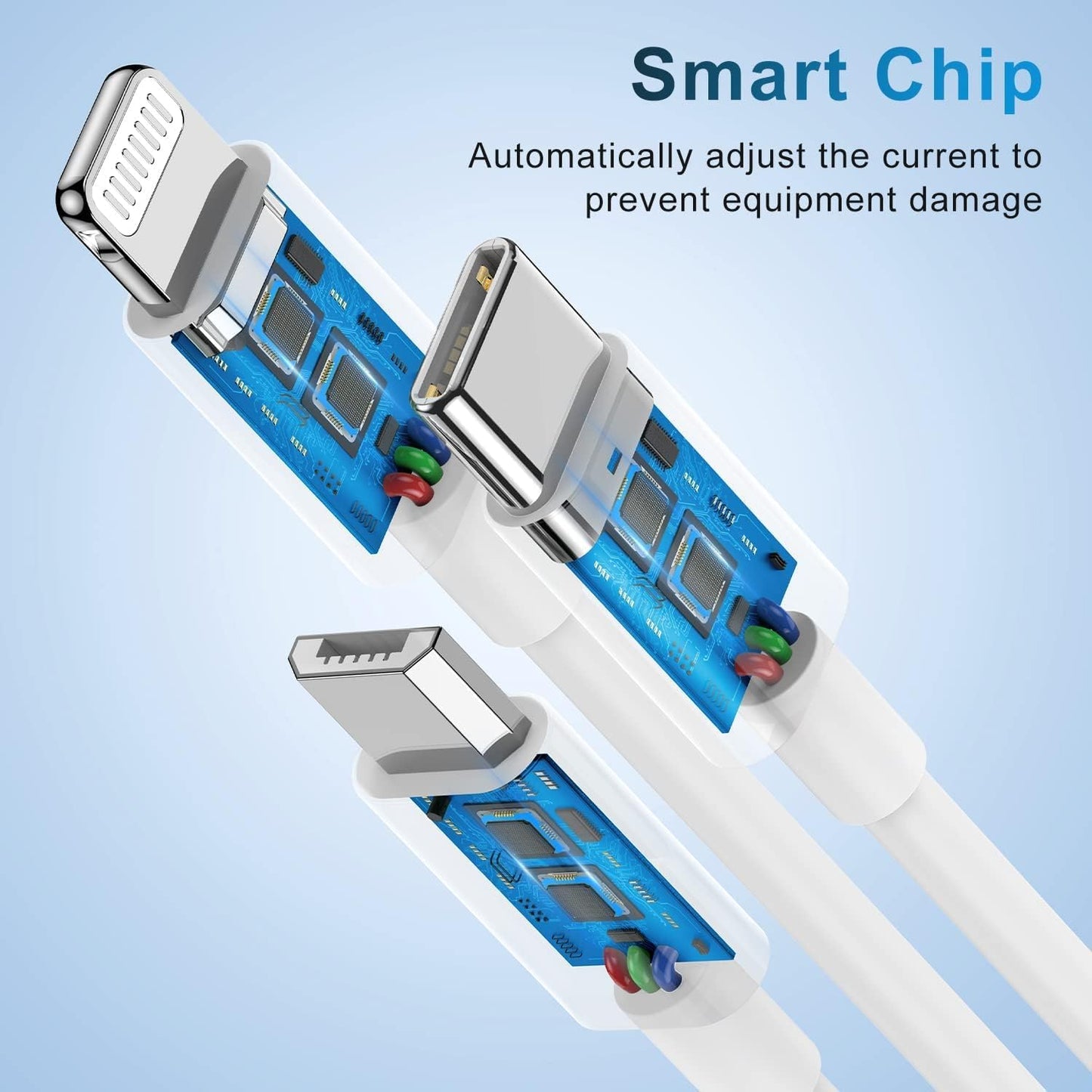 Multi Charger Cable 6Ft 2Pack, 3 in 1 Charging Cord, Universal Phone Charger, Multiple Charger Wire USB-A to Lightning/USB-Type C/Micro USB Connectors for Cellphone, Tablets and More (Charging Only)