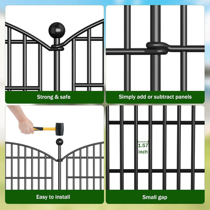 No Dig Decorative Garden Fence 5 Panels, 40 in (H) x 11.8 ft (L), Dog Fence Outdoor for Yard, Rustproof Metal Animal Barrier Ground Stakes Fencing for Garden, Patio, Flower Bed