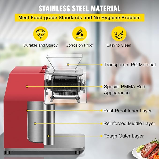 VEVOR Commercial Meat Cutting Machine, 551 Lbs/H 850W Meat Shredding Machine, 3.5mm Blade Electric Meat Cutter, Stainless Steel Restaurant Food Cutter, for Kitchen Supermarket Lamb Beef Chicken, Red