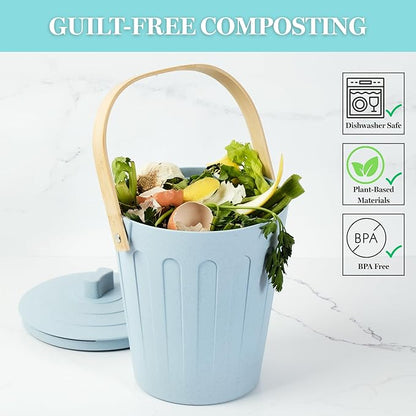 Martha Stewart Indoor Compost Bin | Countertop Composting Bucket for Kitchen | .7 Gallon Capacity | Includes Filter | Plant Based Materials | Sage Green