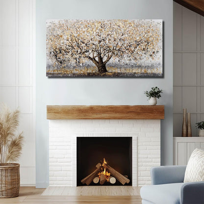 CHUDANHAO Abstract Grey Graffiti Wall Decor Big Tree Painting Gold Photo Prints Modern Canvas Art for Dining Room Bedroom 24"x48" Gallery Wall Art