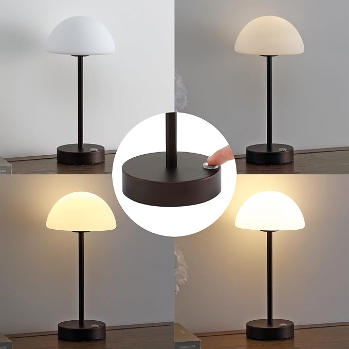 JONATHAN Y 12.5" Oil Rubbed Bronze/White Modern Rechargeable Portable LED Table Lamp, Cordless Dimmable Touch Accent Lamp with White Frosted Glass Shade for Bedroom Living Room Bar Vanity (JYL7109B)