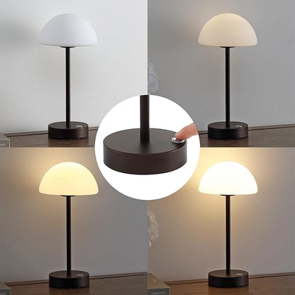 JONATHAN Y 12.5" Oil Rubbed Bronze/White Modern Rechargeable Portable LED Table Lamp, Cordless Dimmable Touch Accent Lamp with White Frosted Glass Shade for Bedroom Living Room Bar Vanity (JYL7109B)