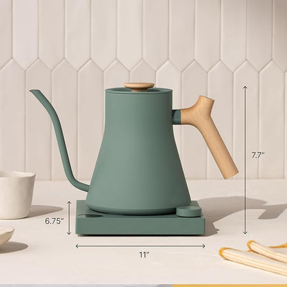 Fellow Stagg EKG Pro Electric Gooseneck Kettle - Pour-Over Coffee and Tea, Quick Heating, Precise Temperature Control, Scheduling, Built-in Brew Timer, Stone Blue with Walnut Wood Handle, 0.9 Liter