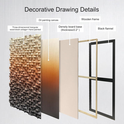 LIUZEYUE - 3D wooden block painting gradient coffee white art background wall wooden block abstract geometric wall decoration living room/bedroom/office modern minimalist style decoration 35.4"x70.8"