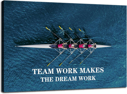 Inspirational Wall Art Success Team Work Makes The Dream Work Motivational Poster Quotes Prints on Canvas Wall Decor for Living Room Bedroom Office Home Decor Framed Ready to Hang[12" W X 18" H]
