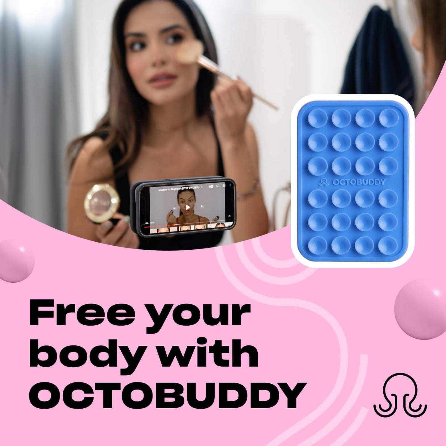 Classic MAX - Silicone Suction Phone Case Adhesive Mount - Hands-Free, Strong Grip Holder for Selfies and Videos - iPhone and Android Compatible - 2.6″ x 3.9″, Baby Blue Jay