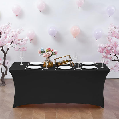 CWK 6FT 2Pcs Stretch Spandex Table Cover for Rectangular Tables - Elastic Fitted Tablecloth for Folding Tables, Wrinkle Resistant, Durable Table Protector for Parties,Weddings,Banquets &Events (Black)