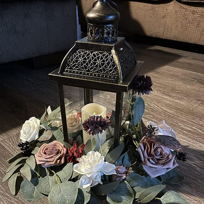 DECORKEY Lanterns Decorative Indoor&Outdoor, 14.4'' Large Black Square Hanging Lanterns, Vintage Metal Candle Holder for Outdoor Patio Front Door Porch Wedding Party Decor