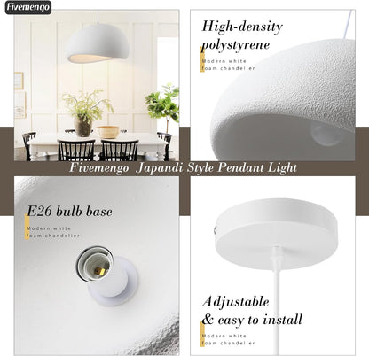 15.7in Wabi Sabi Pendant Lights Kitchen Island Lighting Fixture Ceiling Mount White Modern Japanese Lamp Japandi Chandelier for Dining Living Room Hallway Bedroom Restaurant Hanging Lamp