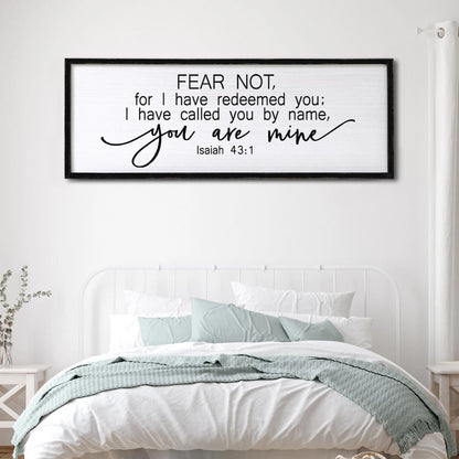 Fear Not for I Have Redeemed You Sign Framed Wall Art, 40''×15'' Rustic Religious Christian Isaiah 43:1 Bible Verse Sign, Horizontal Holy Inspirational Catholic Scripture Decor