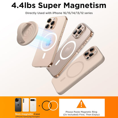 Magnetic Phone Ring Grip Holder, Silicone Finger Loop Grip, Compatible with MasSafe, Back of Phone for iPhone Pro Max/Plus/16/15/15/14/13/12 Series, Oat