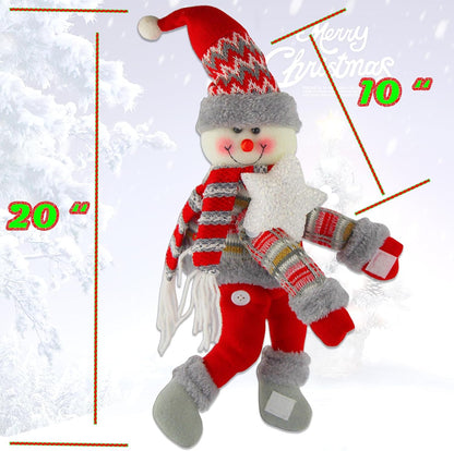 Christmas Plush Snowman Tree Topper with Lighted Red Star,Xmas Treetop Ornament-Also Be Used As Home Curtain Tie and Hugger Wine Bottle Party Decorations
